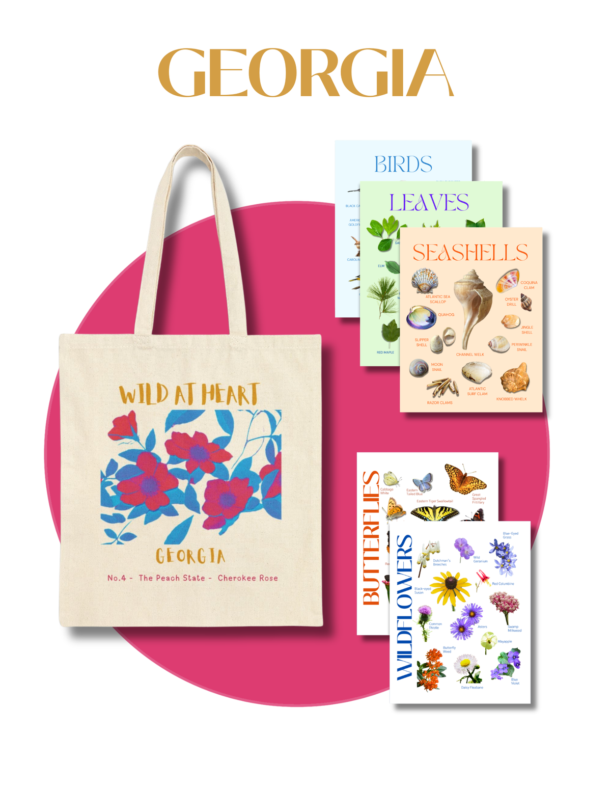 Georgia Nature Gift Set for Kids Ages 7-12 – 5 Activity Books + Canvas Tote (Birds, Butterflies, Wildflowers, Leaves & Seashells)