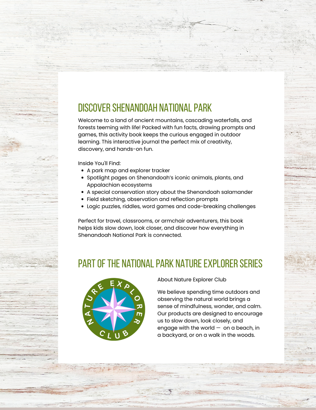 Shenandoah National Park Activity Book for Kids