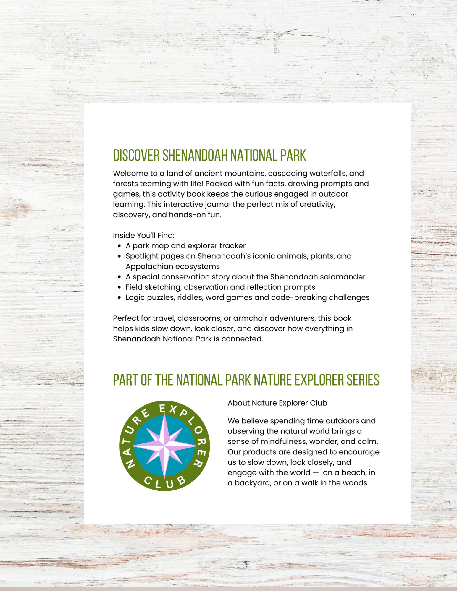 Shenandoah National Park Activity Book for Kids