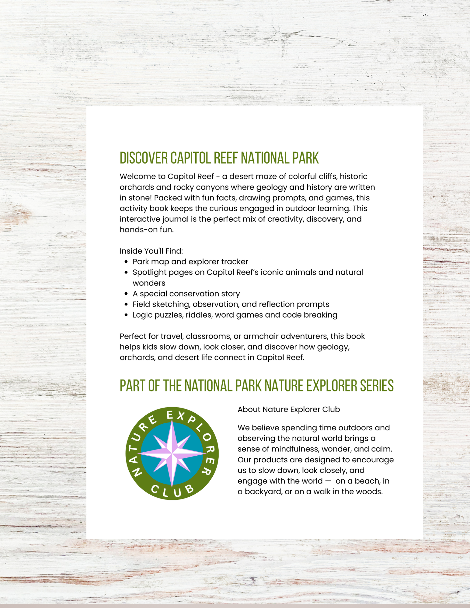 Capitol Reef National Park Activity Book