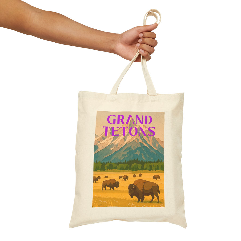 Wild at Heart Grand Teton National Park Tote Bag – Bison & Mountain Meadow Canvas Explorer Tote, Souvenir Gift