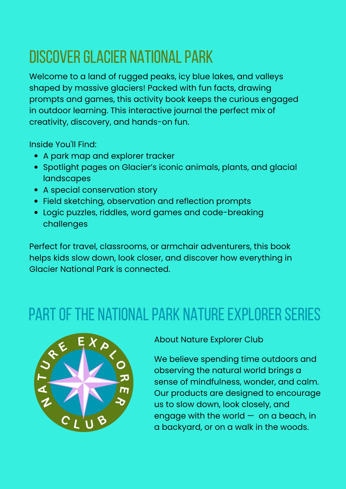 Glacier National Park Activity Book for Kids
