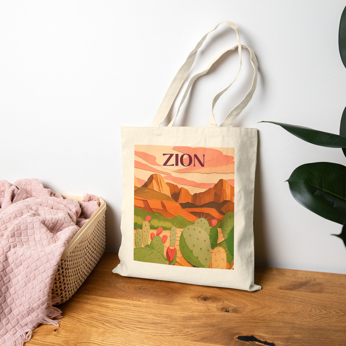 Wild at Heart Zion National Park Tote Bag – Desert Cactus Sunset Canvas Explorer Tote, Souvenir Gift