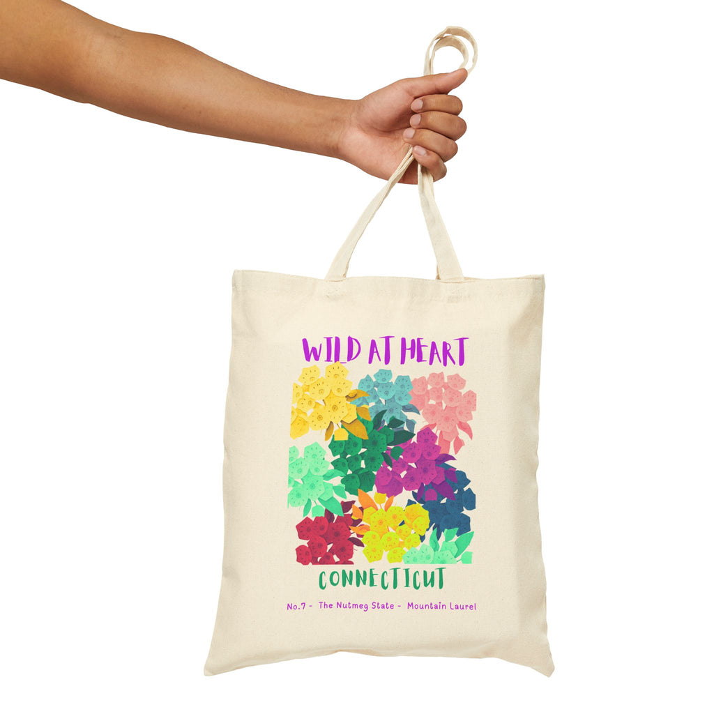 Wild at Heart Connecticut Tote Bag – Colorful Florals Canvas Tote, Nature Explorer Gift for Kids