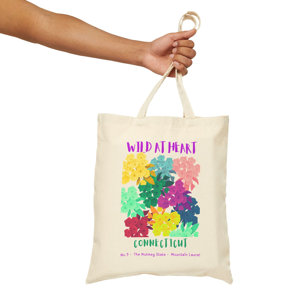 Wild at Heart Connecticut Tote Bag – Colorful Florals Canvas Tote, Nature Explorer Gift for Kids