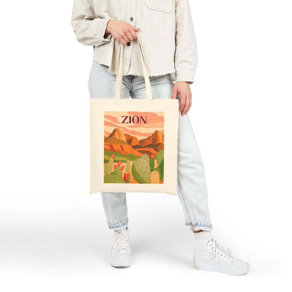 Wild at Heart Zion National Park Tote Bag – Desert Cactus Sunset Canvas Explorer Tote, Souvenir Gift