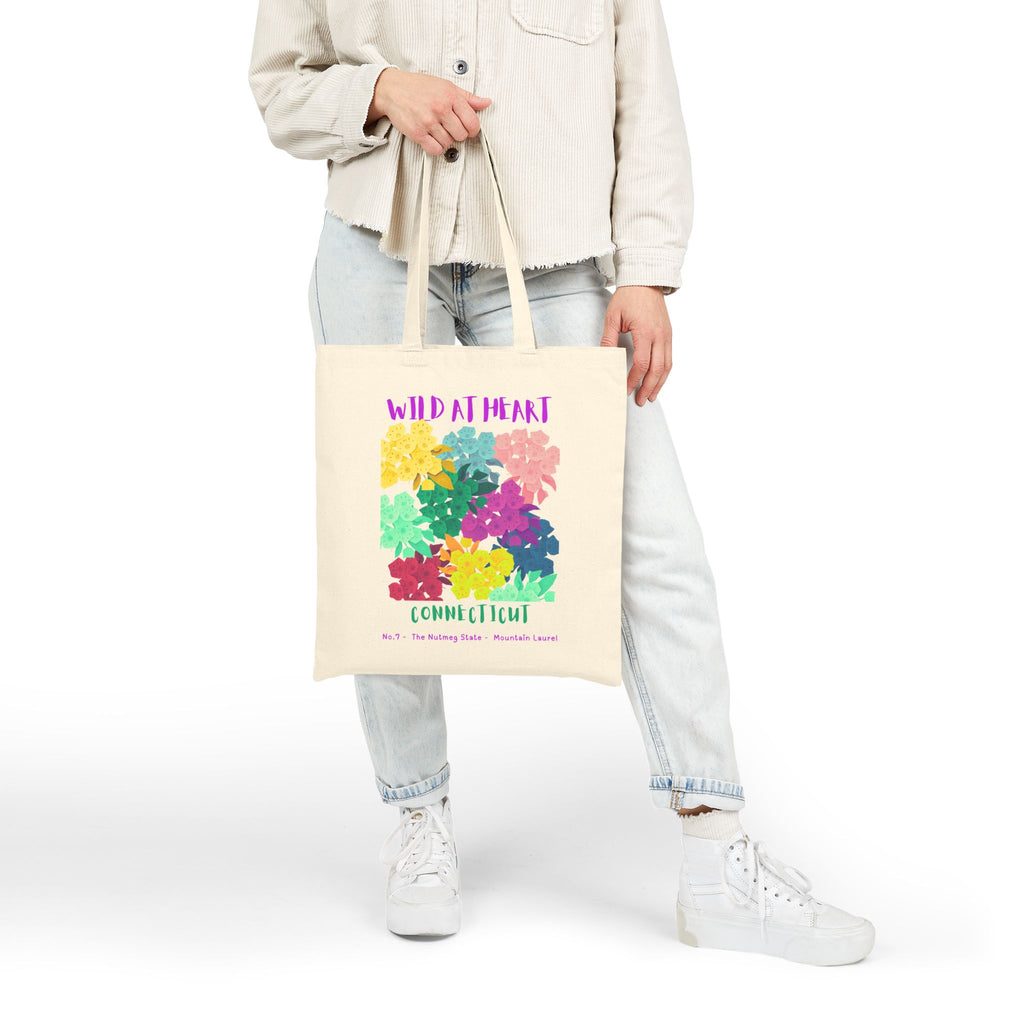 Wild at Heart Connecticut Tote Bag – Colorful Florals Canvas Tote, Nature Explorer Gift for Kids