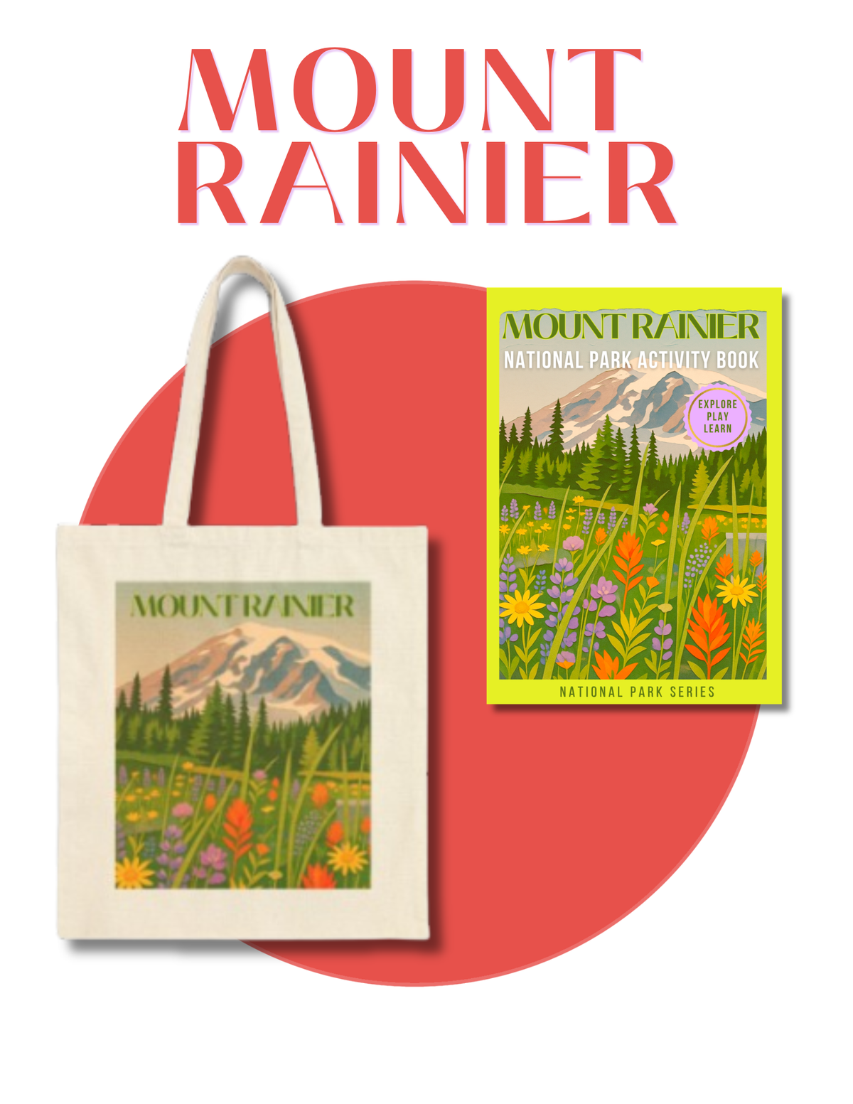 Wild at Heart Mount Rainier National Park Gift Set – Activity Book + Canvas Tote, Kids Explorer Bundle