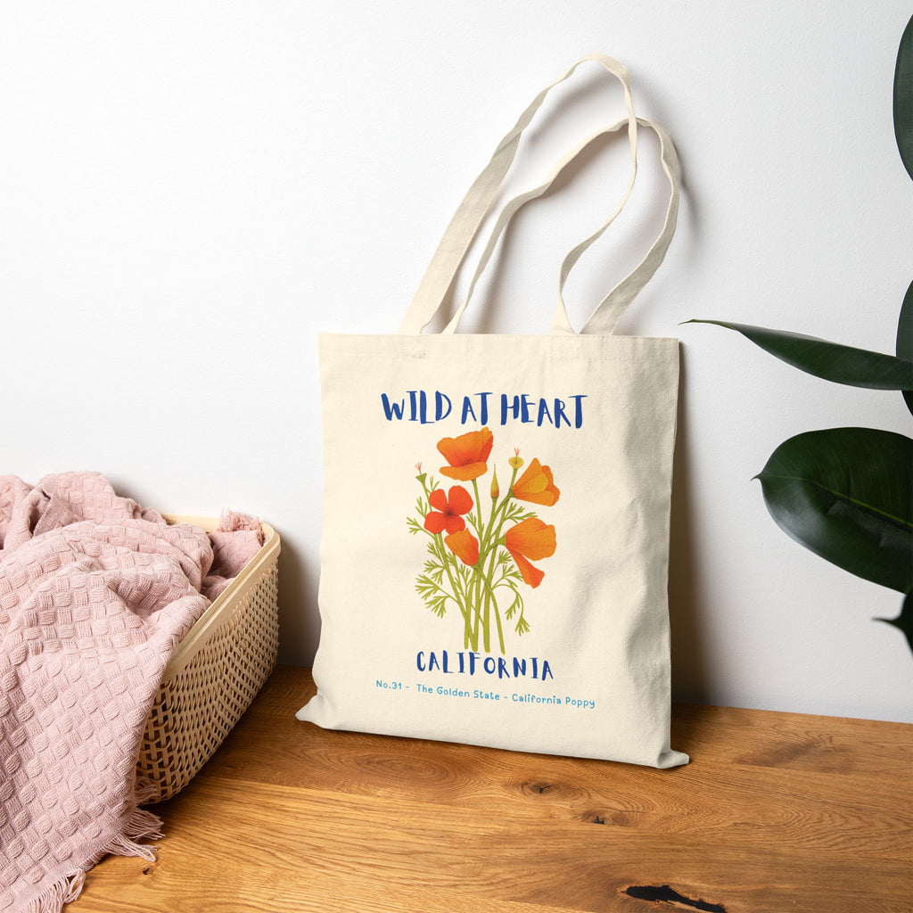 Wild at Heart California Tote Bag – Golden Poppies Canvas Tote, Nature Explorer Gift for Kids