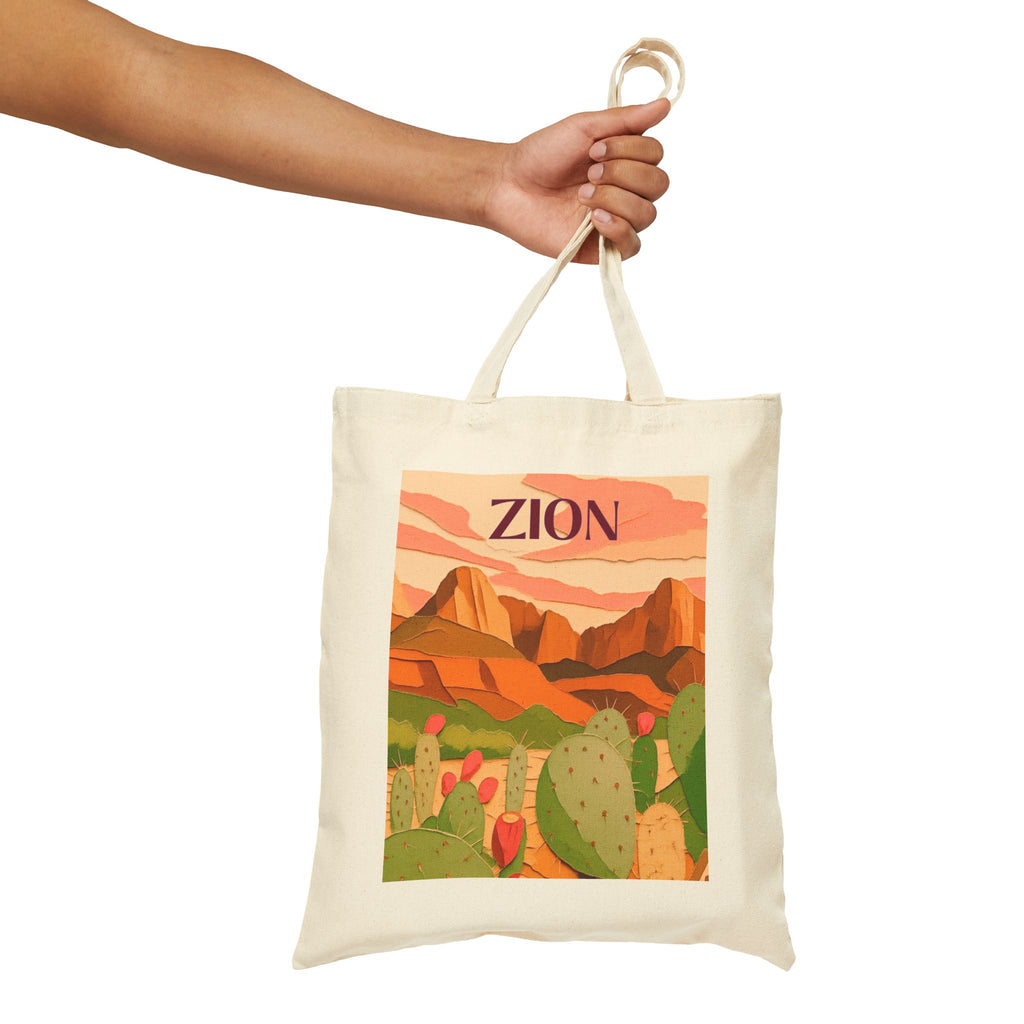 Wild at Heart Zion National Park Tote Bag – Desert Cactus Sunset Canvas Explorer Tote, Souvenir Gift