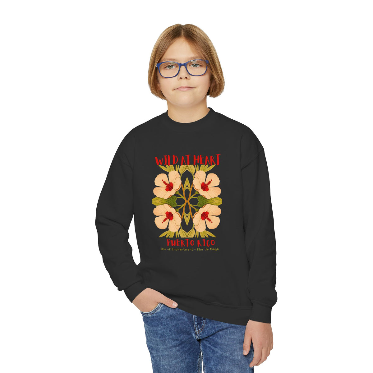 Puerto Rico Wild at Heart Youth Crewneck Sweatshirt