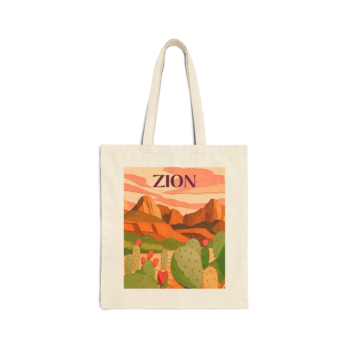 Wild at Heart Zion National Park Tote Bag – Desert Cactus Sunset Canvas Explorer Tote, Souvenir Gift