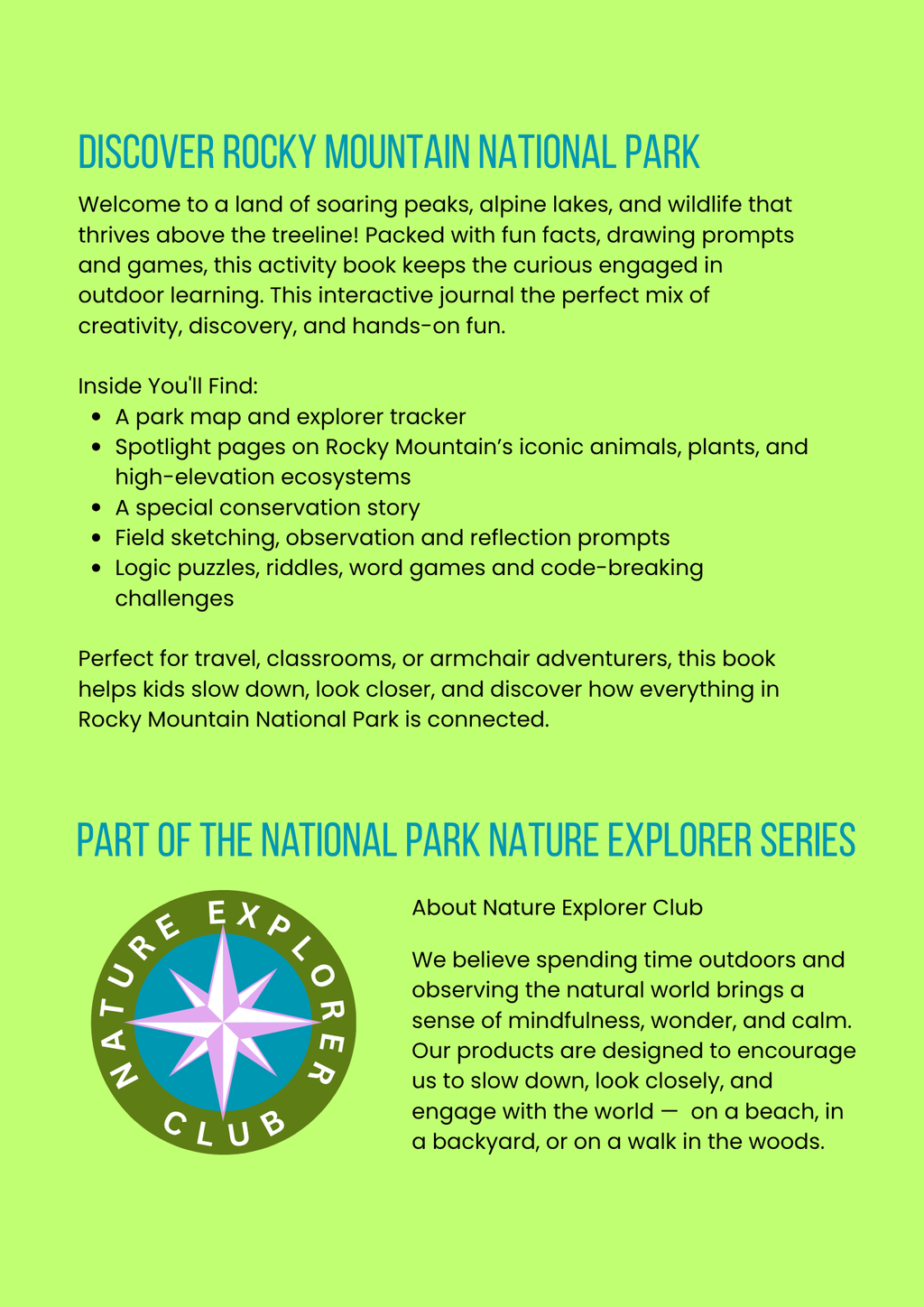 Rocky Mountain National Park Activity Book for Kids