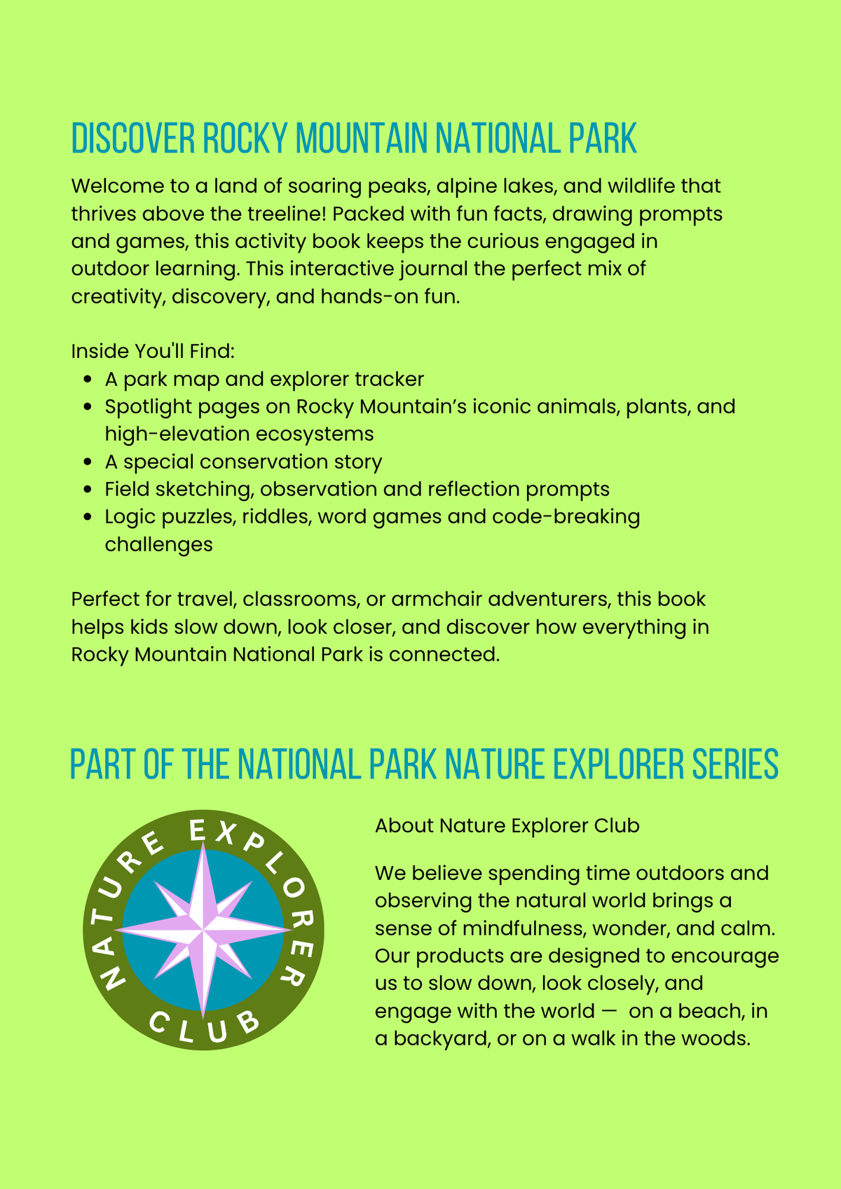 Rocky Mountain National Park Activity Book for Kids