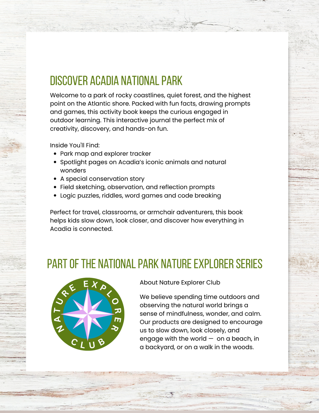 Acadia National Park Activity Book for Kids