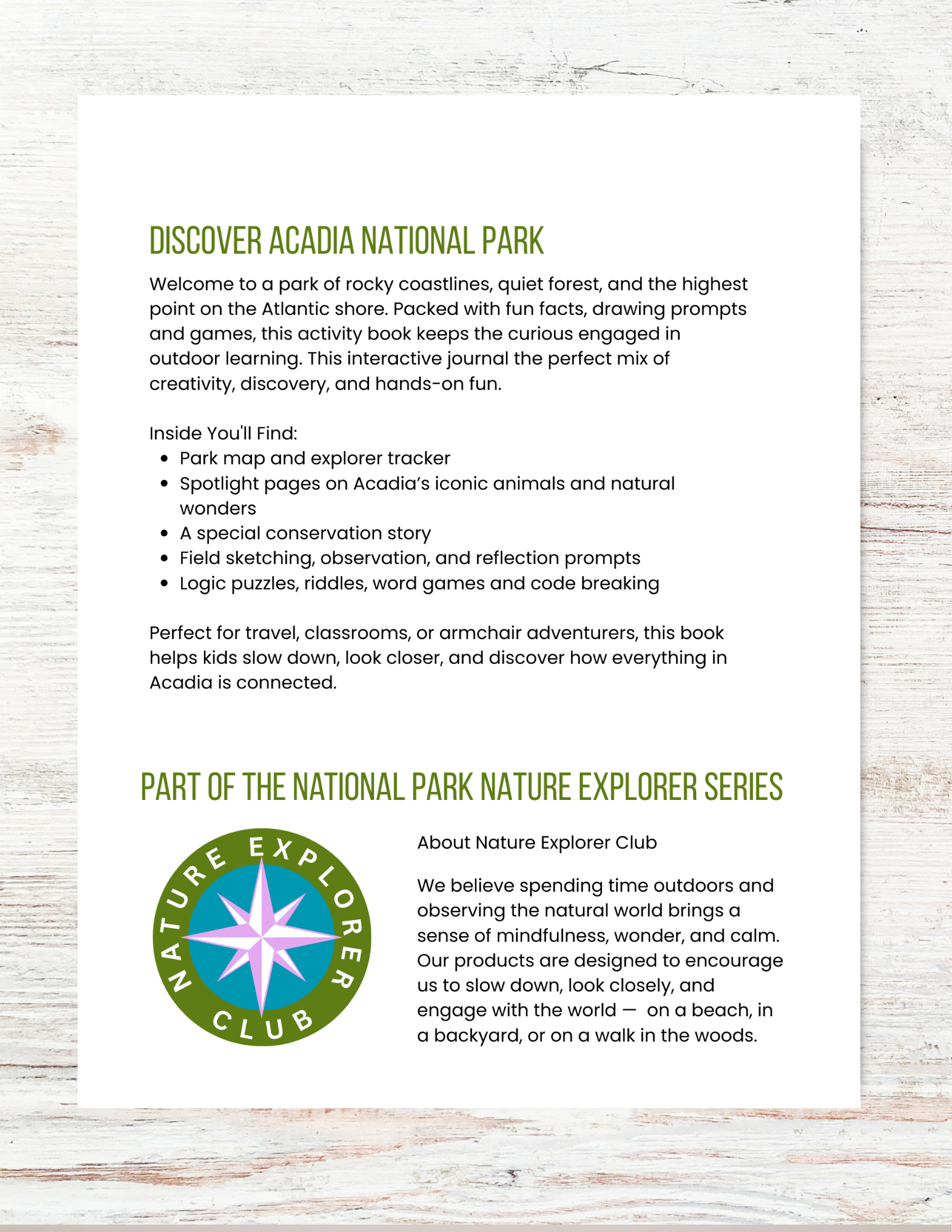 Acadia National Park Activity Book for Kids