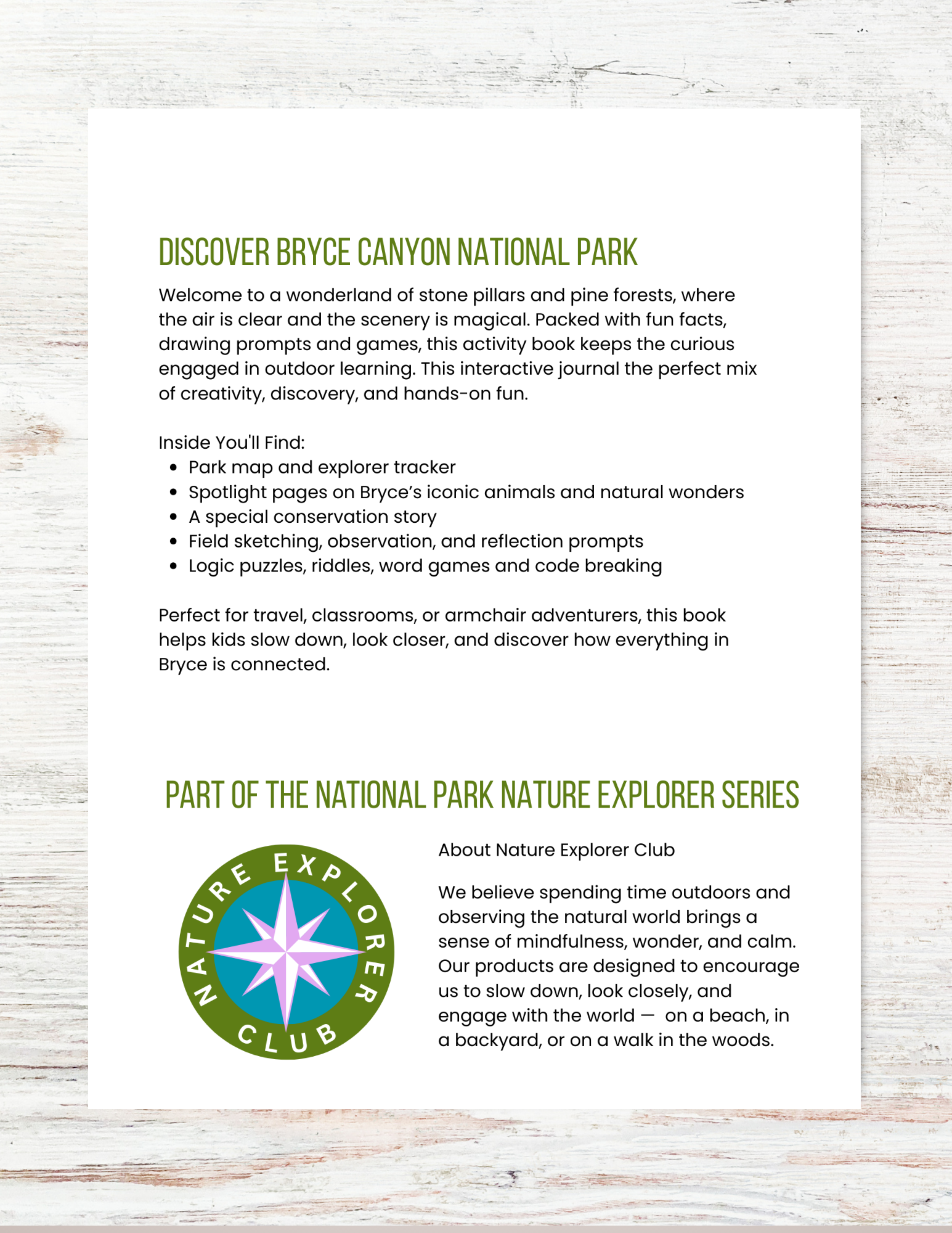Bryce Canyon National Park Activity Book for Kids