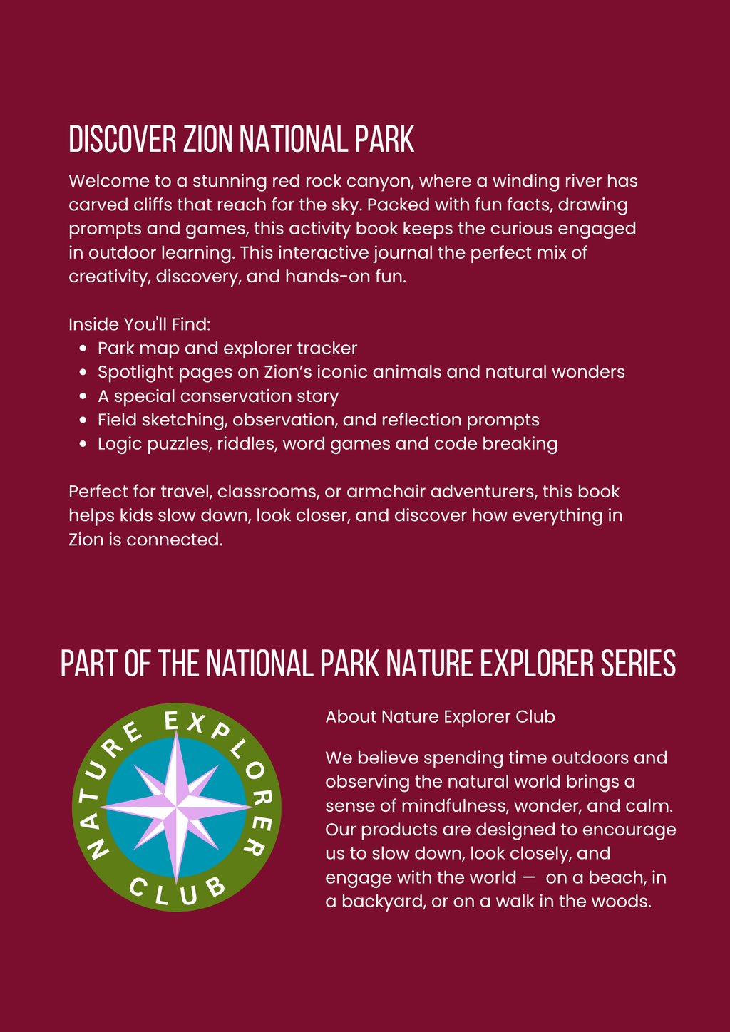 Zion National Park Activity Book for Kids