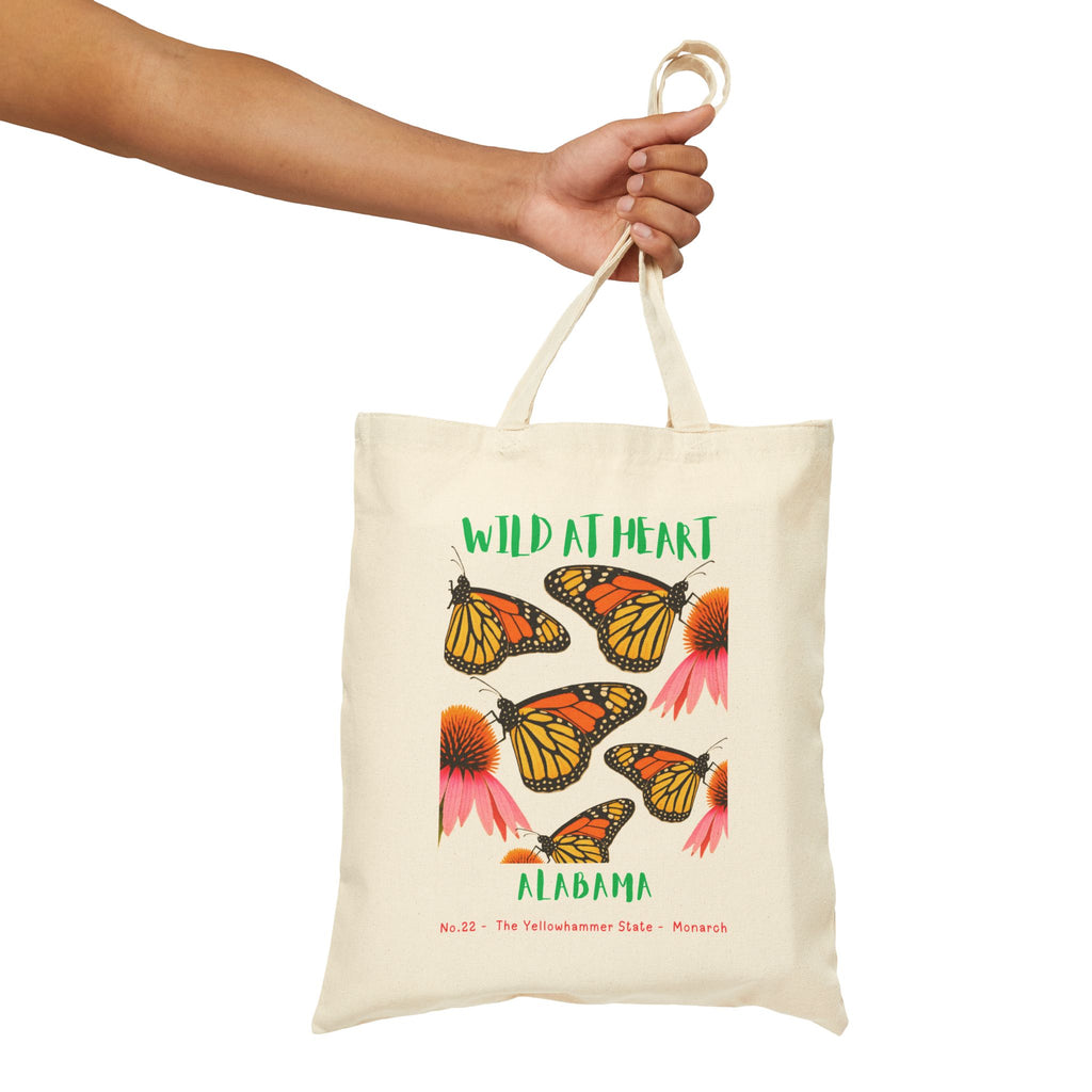 Wild at Heart Alabama Tote Bag – Monarch Butterflies Canvas Tote, Nature Explorer Gift for Kids