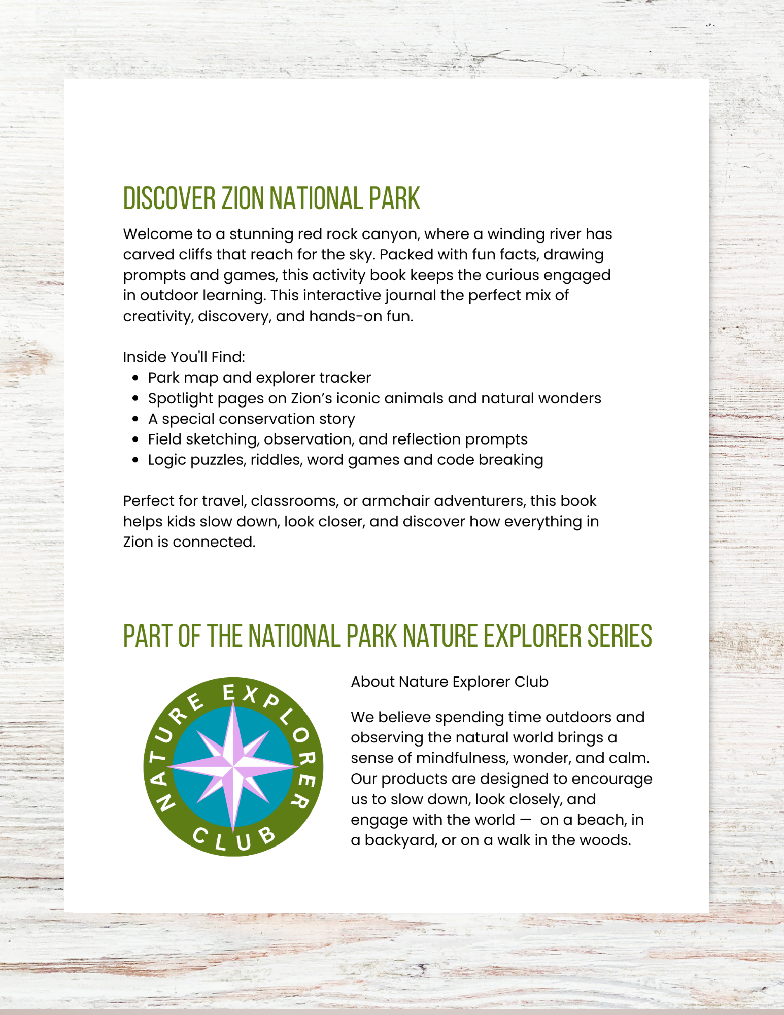 Zion National Park Activity Book for Kids