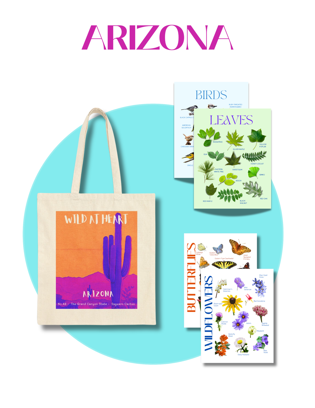 Arizona Nature Gift Set for Kids Ages 7-12 – 4 Activity Books + Canvas Tote (Birds, Butterflies, Wildflowers & Leaves)