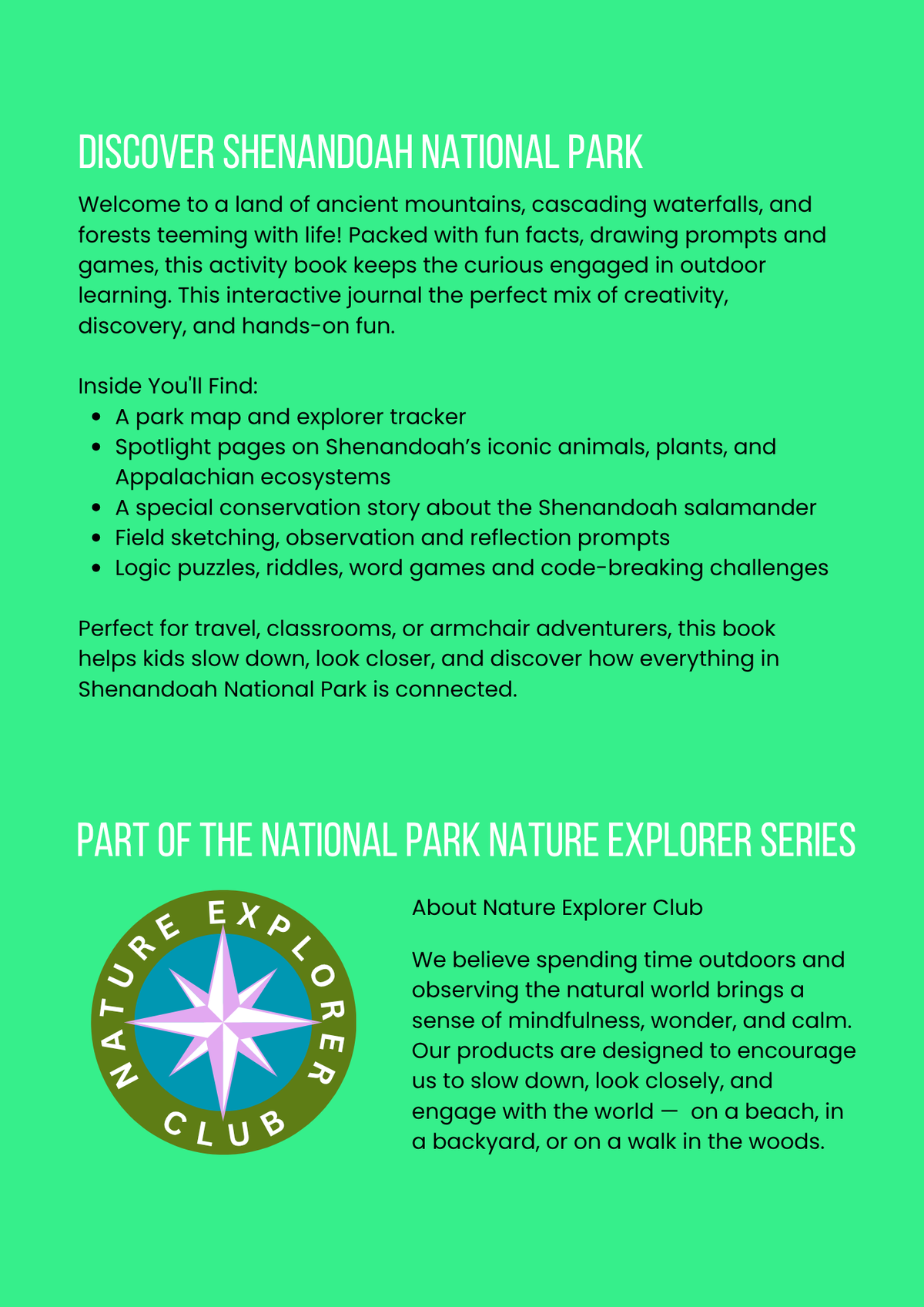 Shenandoah National Park Activity Book for Kids