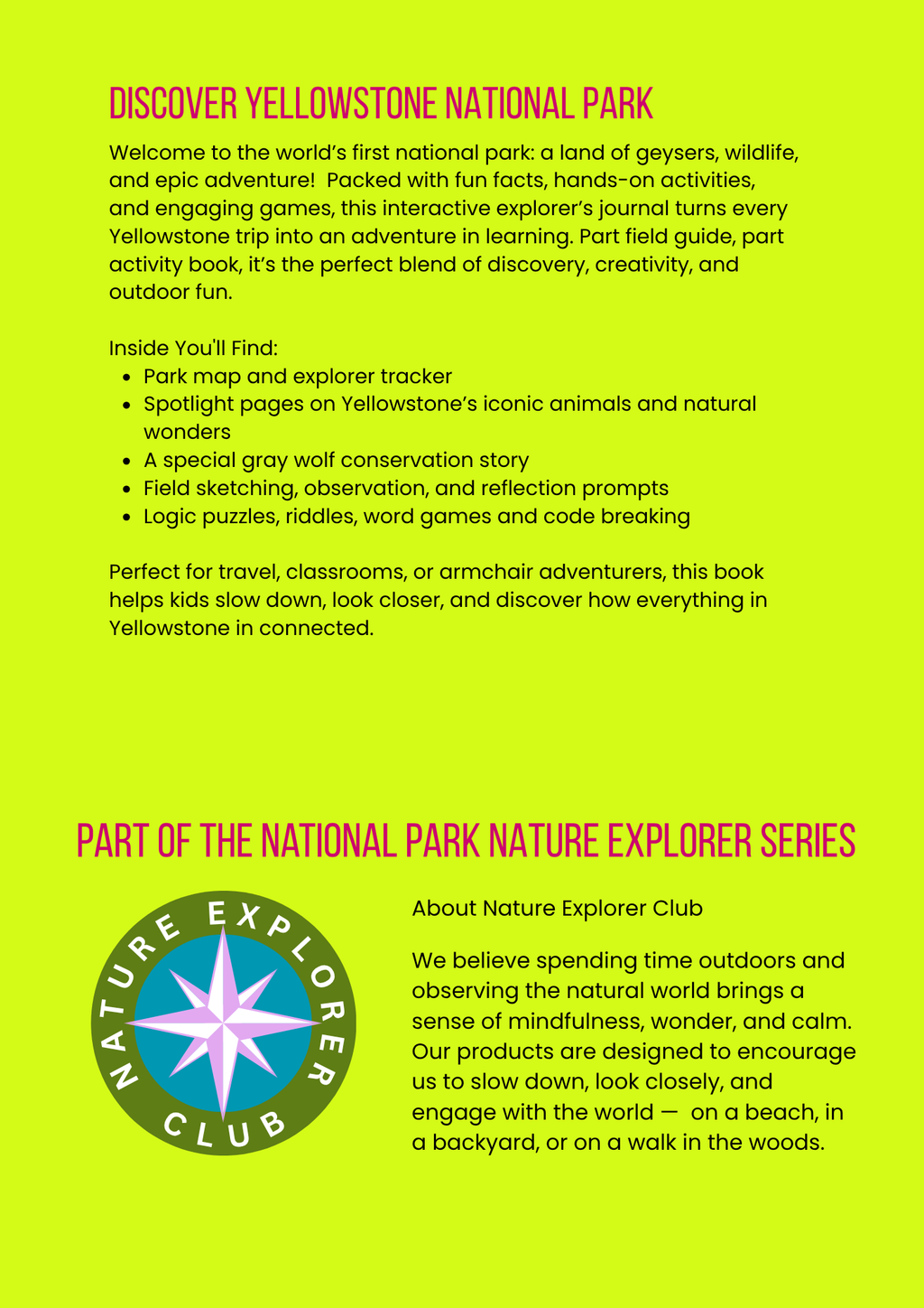Yellowstone National Park Activity Book for Kids