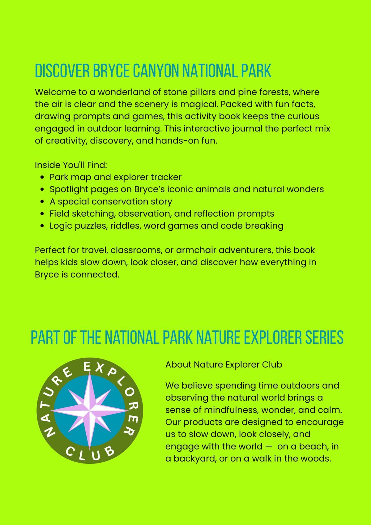 Bryce Canyon National Park Activity Book for Kids