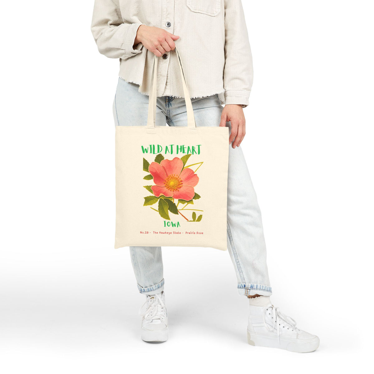 Wild at Heart Iowa Tote Bag – Prairie Rose Canvas Tote, Nature Explorer Gift for Kids