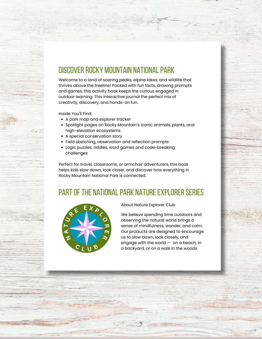Rocky Mountain National Park Activity Book for Kids
