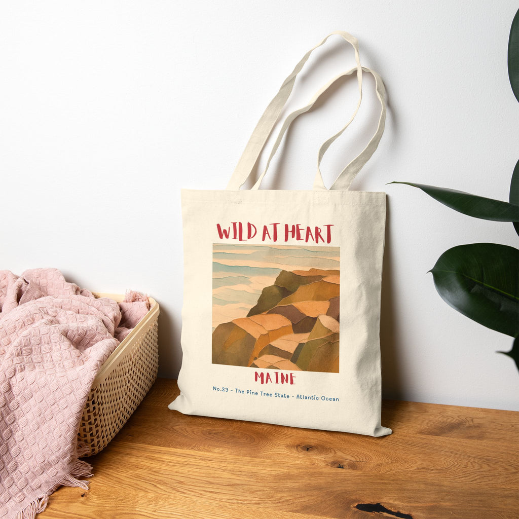Wild at Heart Maine Tote — Vintage Coastal Landscape Cotton Canvas Bag