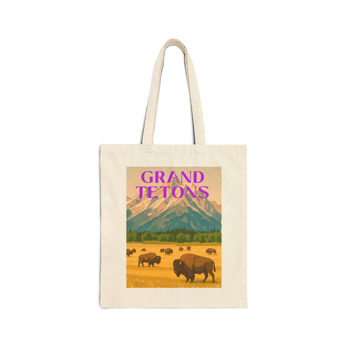 Wild at Heart Grand Teton National Park Tote Bag – Bison & Mountain Meadow Canvas Explorer Tote, Souvenir Gift
