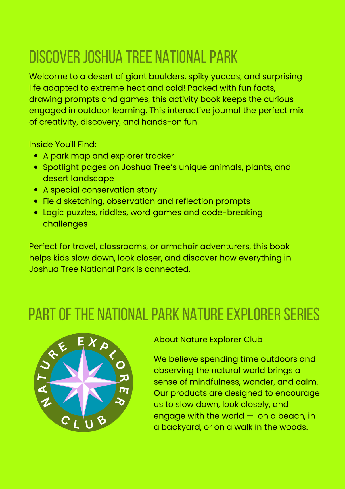 Joshua Tree National Park Activity Book for Kids