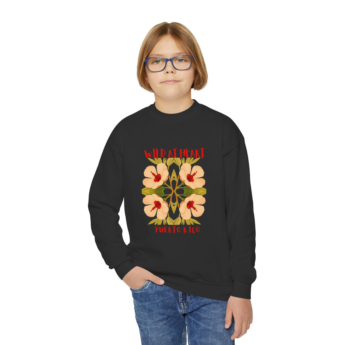 Puerto Rico Wild at Heart Youth Crewneck Sweatshirt
