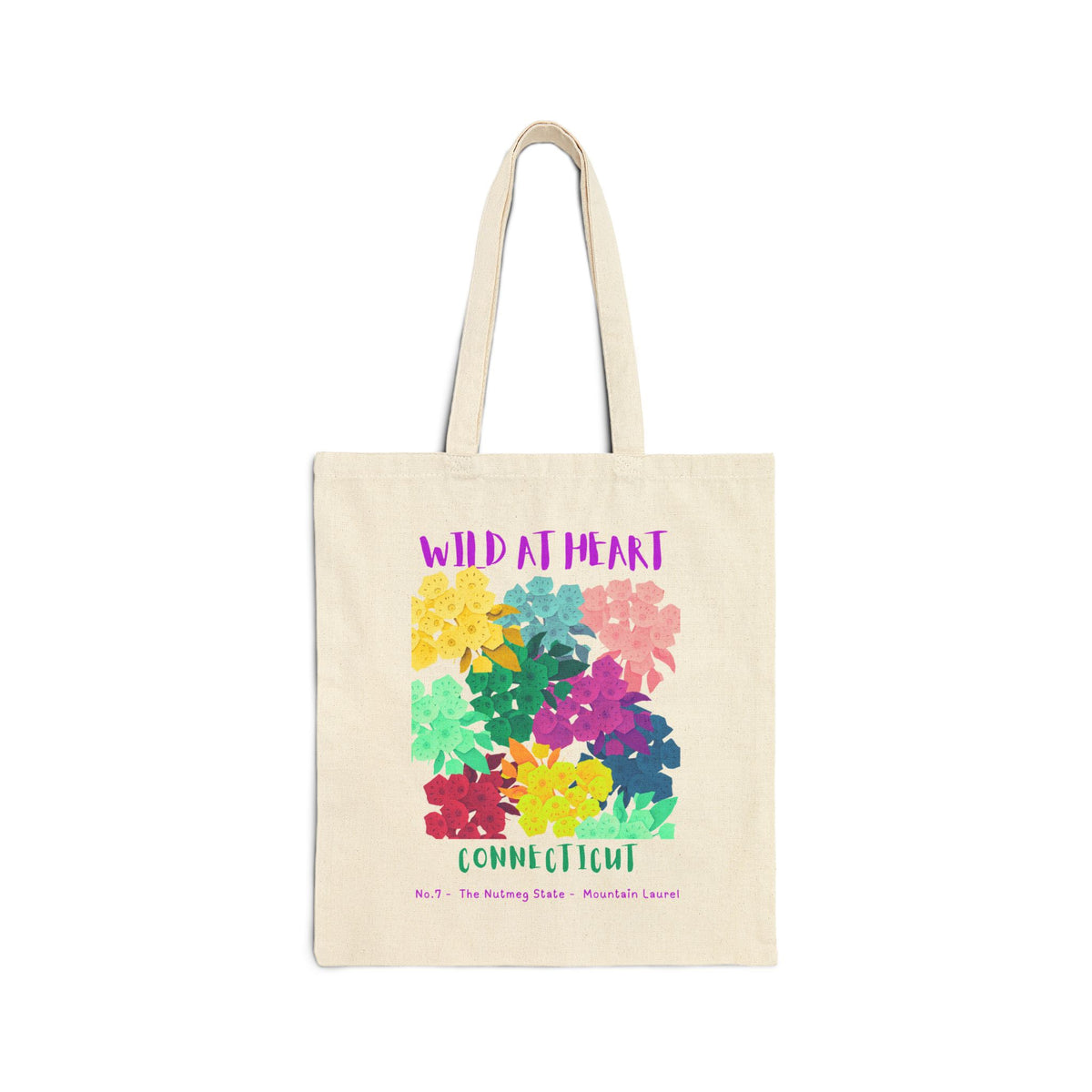 Wild at Heart Connecticut Tote Bag – Colorful Florals Canvas Tote, Nature Explorer Gift for Kids