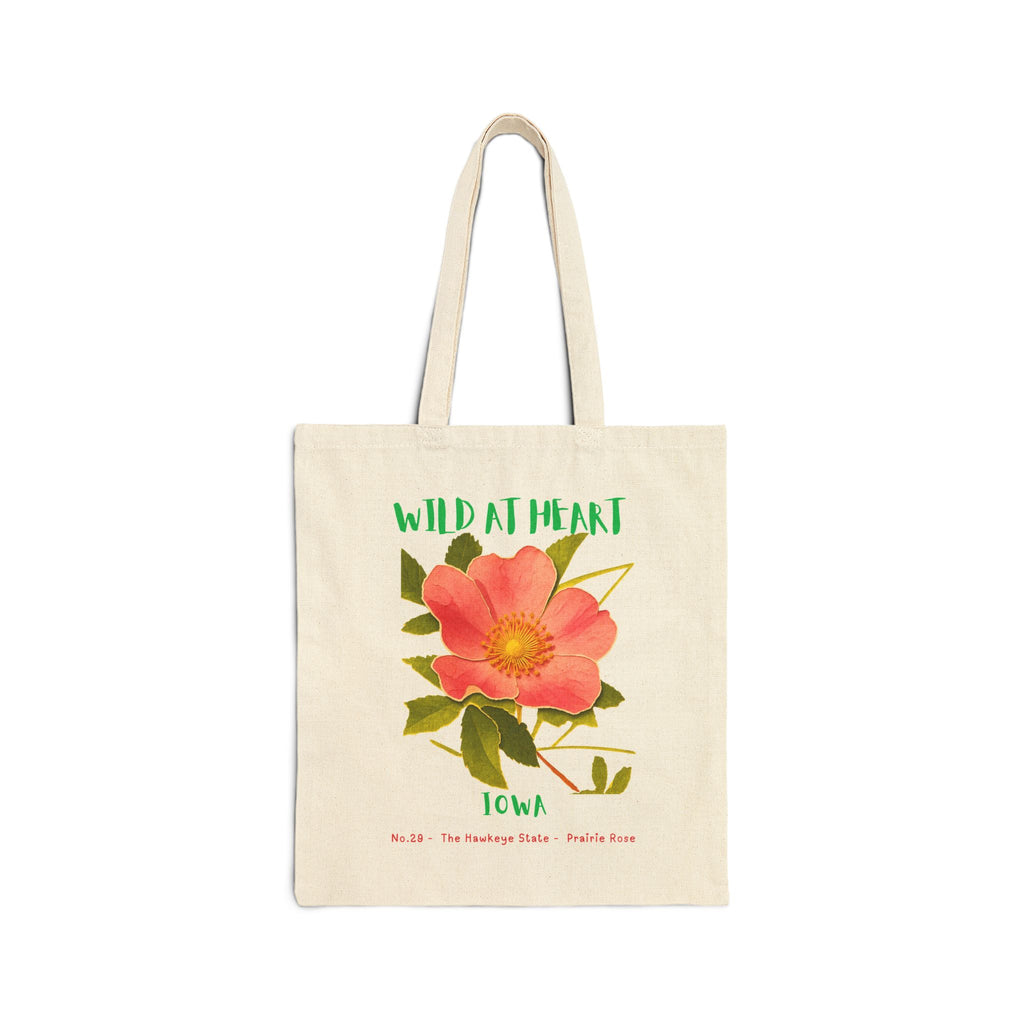 Wild at Heart Iowa Tote Bag – Prairie Rose Canvas Tote, Nature Explorer Gift for Kids