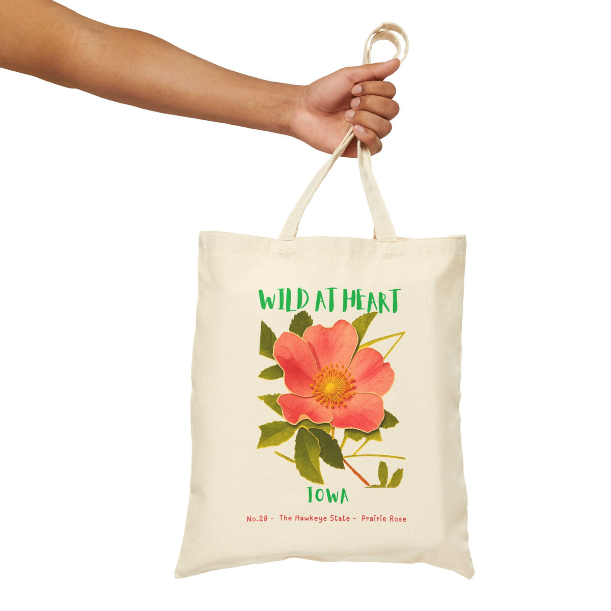 Wild at Heart Iowa Tote Bag – Prairie Rose Canvas Tote, Nature Explorer Gift for Kids