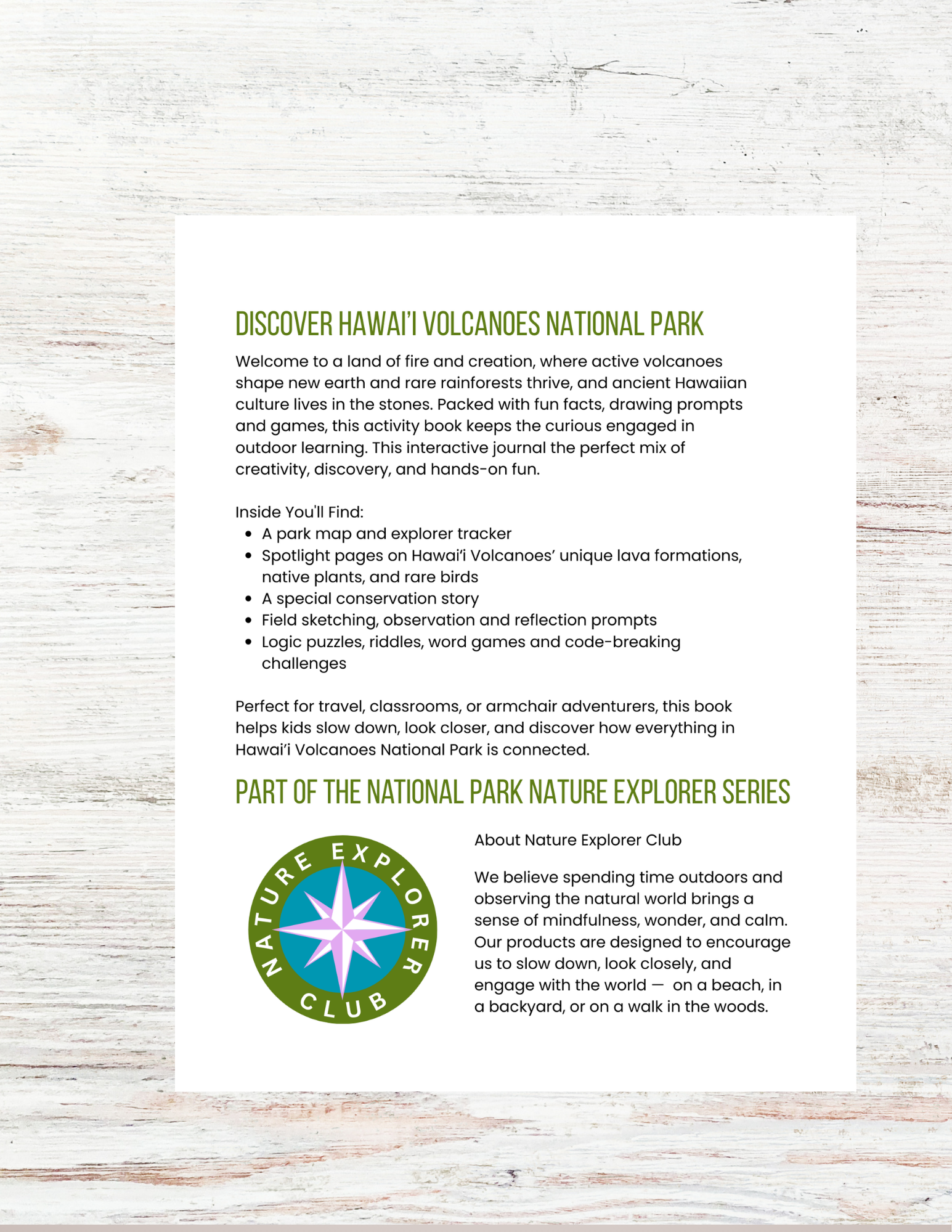 Hawaii Volcanos National Park Activity Book for Kids