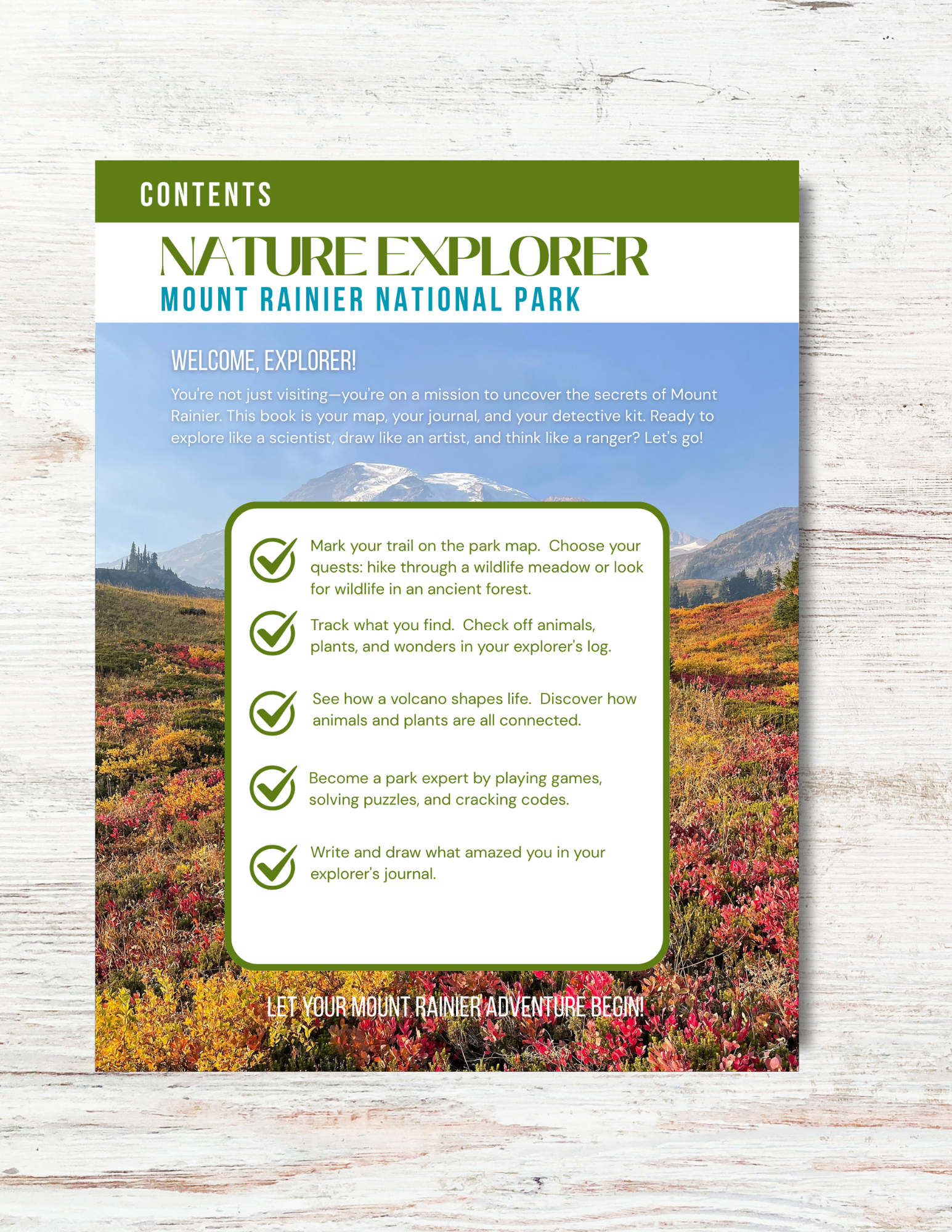 Mount Rainier National Park Activity Book for Kids