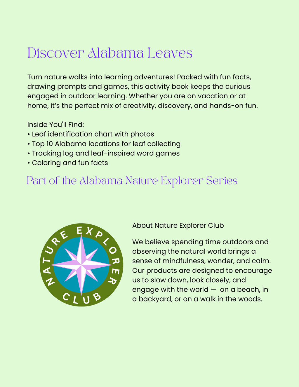 Alabama Nature Gift Set for Kids Ages 7-12 – 4 Activity Books + Canvas Tote (Birds, Butterflies, Wildflowers & Leaves)