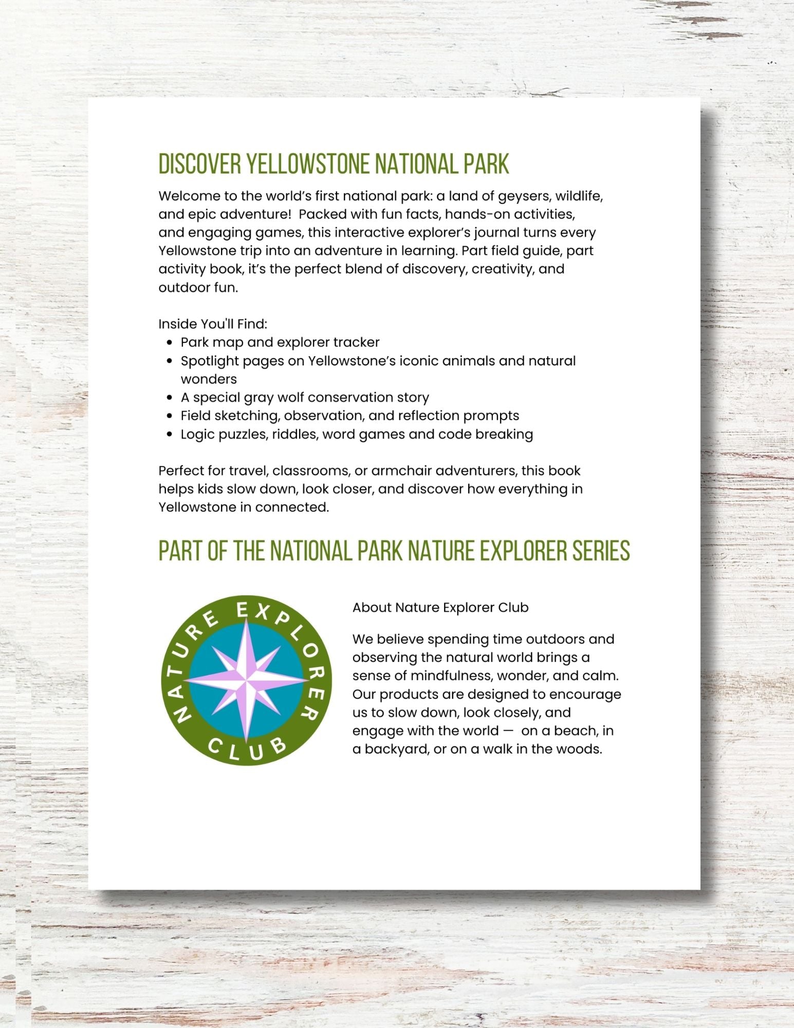 Yellowstone National Park Activity Book for Kids