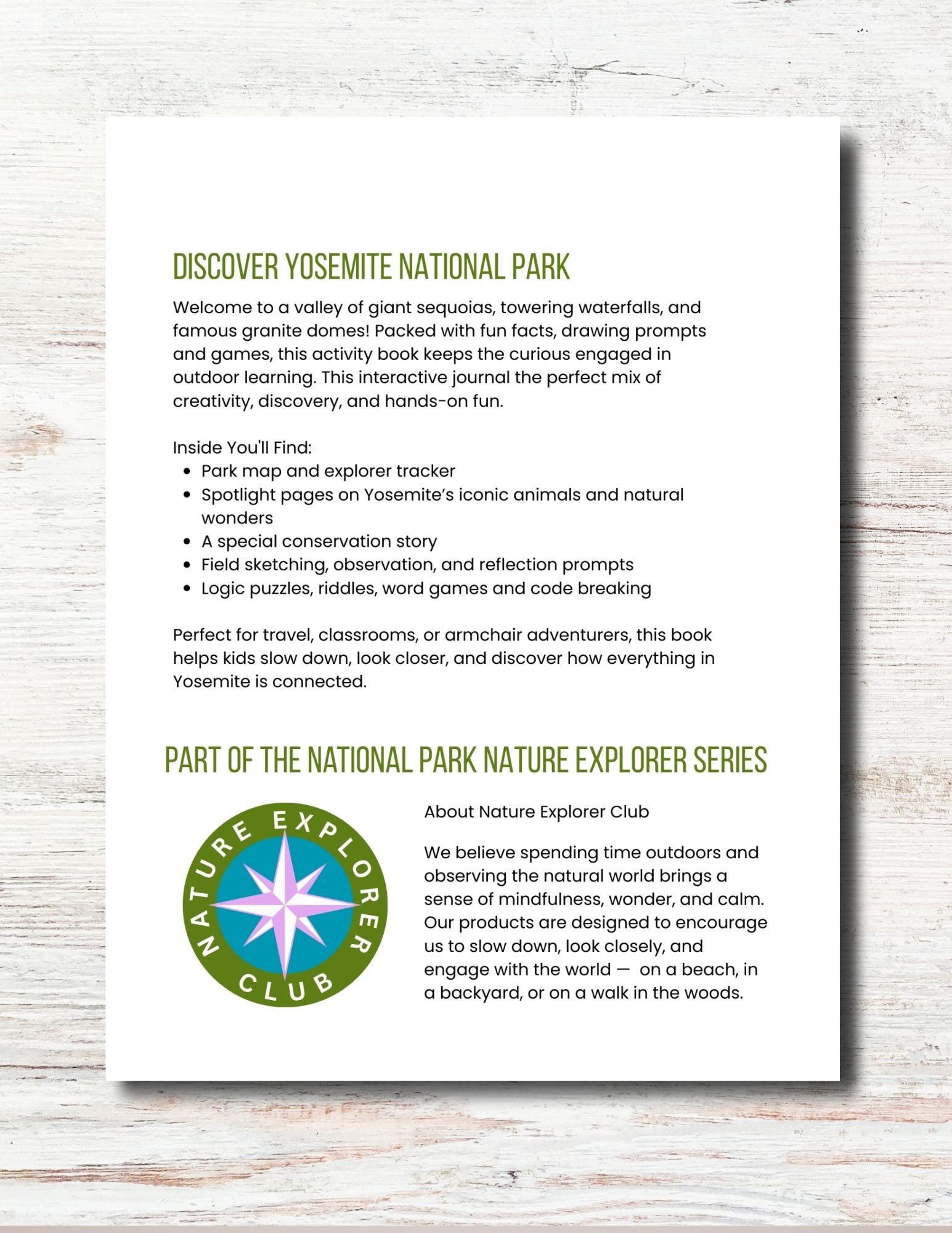 Yosemite National Park Activity Book for Kids