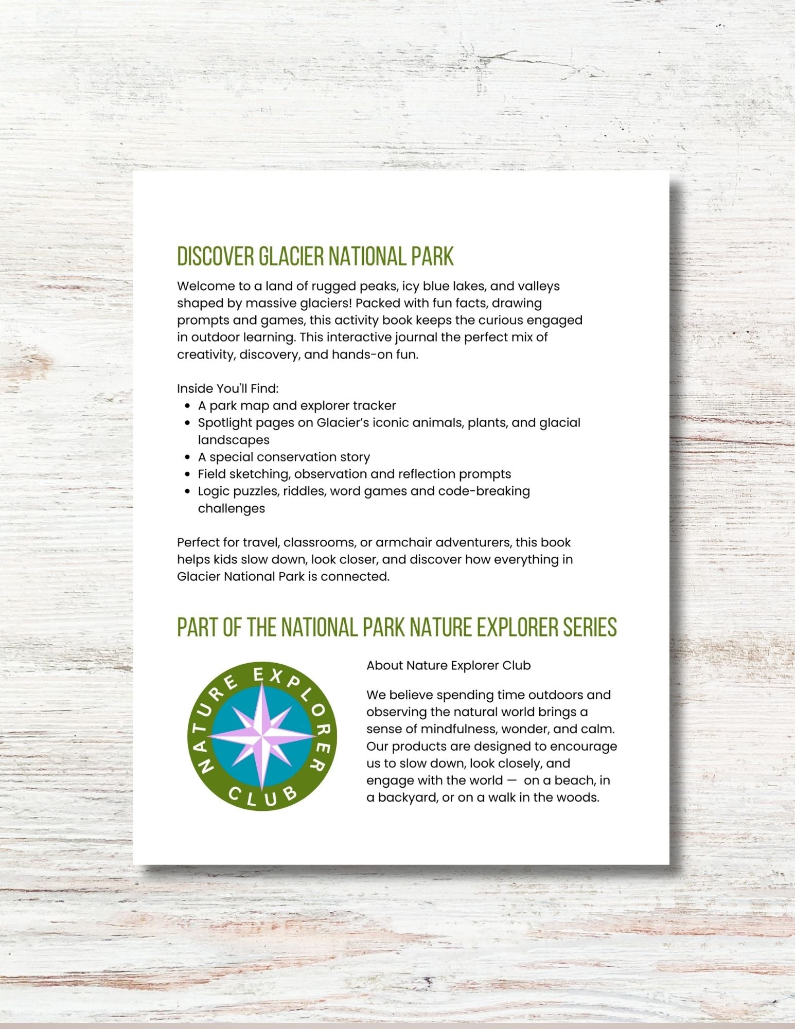 Glacier National Park Activity Book for Kids