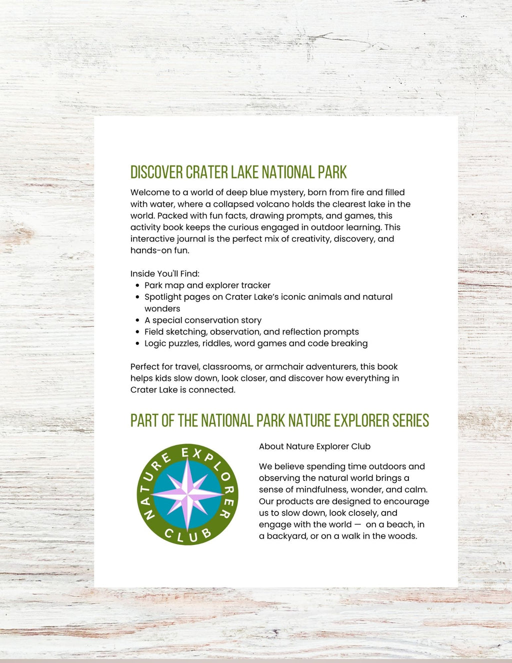 Crater Lake National Park Activity Book for Kids