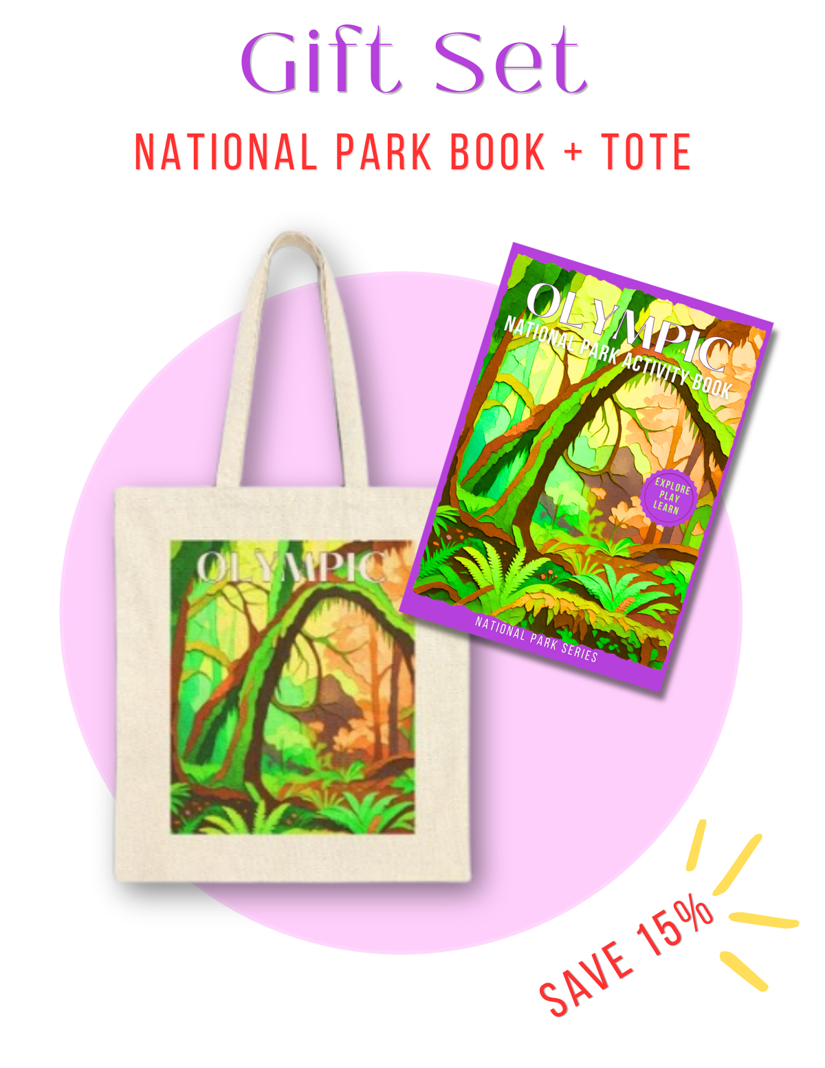 Wild at Heart Olympic National Park Gift Set – Activity Book + Canvas Tote, Kids Explorer Bundle