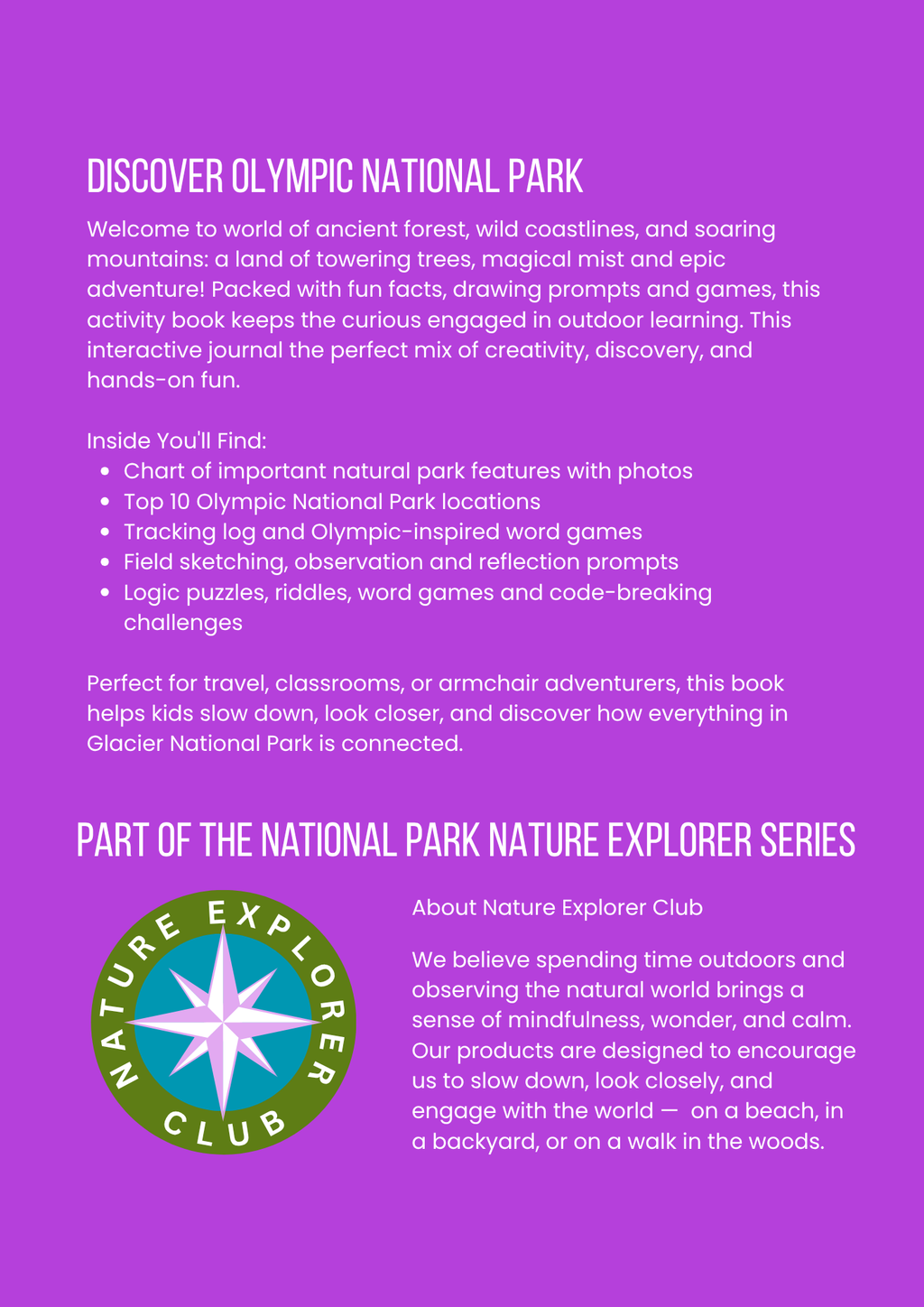 Olympic National Park Activity Book for Kids