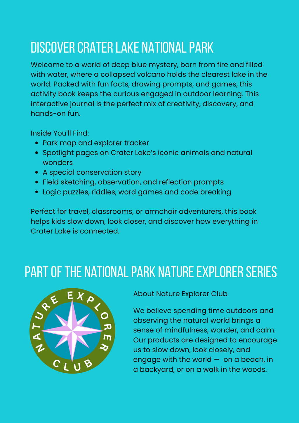 Crater Lake National Park Activity Book for Kids