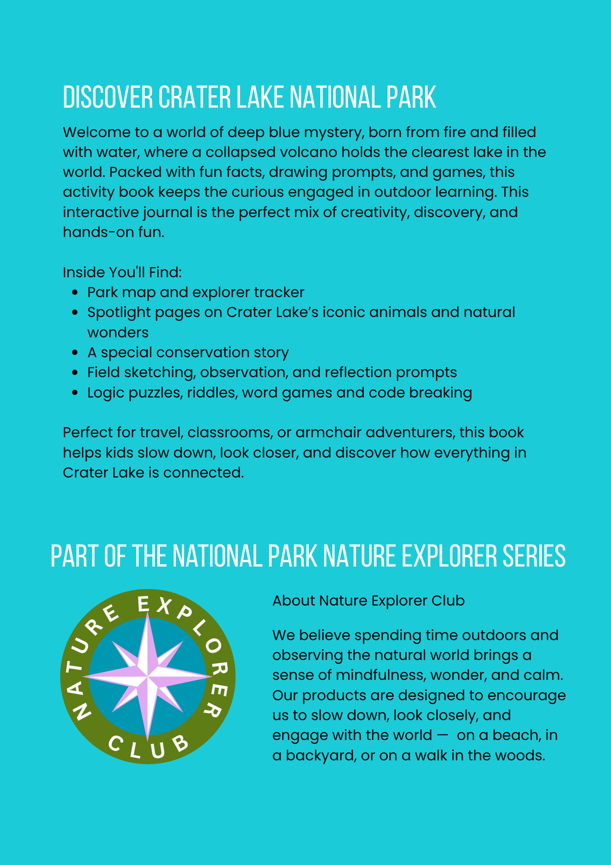 Crater Lake National Park Activity Book for Kids